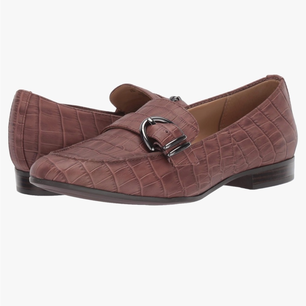 Naturalizer Women Janie Slip-Ons Crocco Cocoa Block Heel Round Toe Loafer 9N